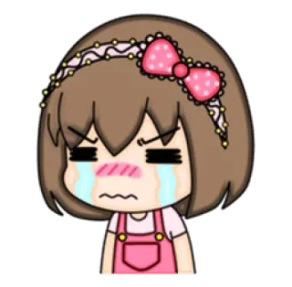 😭 cartoon, girl, crying, sad, kawaii, pink telegram sticker