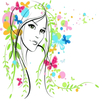 💚 femme, papillon, coloré, visage, art, floral, feuilles whatsapp sticker