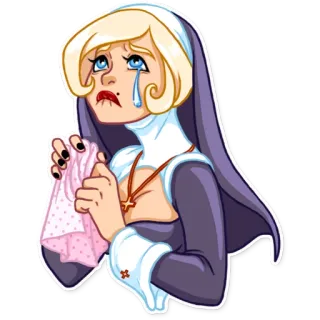 😢 nun, crying, sad, tears, religion telegram sticker
