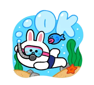👌 OK lapin, plongée, sous-marin, dessin animé, mignon, poisson, mer, océan telegram sticker