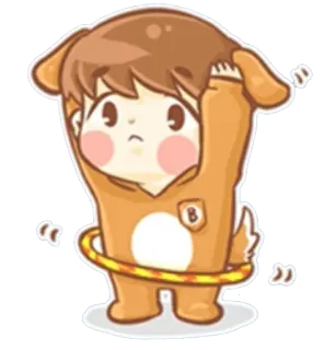 😃 การ์ตูน, สติกเกอร์, น่ารัก, หมา, สัตว์, ฮูลาฮูป telegram sticker