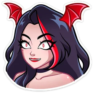 😳 스티커, 만화, 여자, 악마, 빨간색, 고스, 악령, 날개 telegram sticker