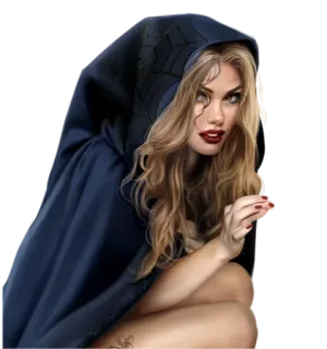 😣 mujer, capucha, fantasía, capa, retrato telegram sticker