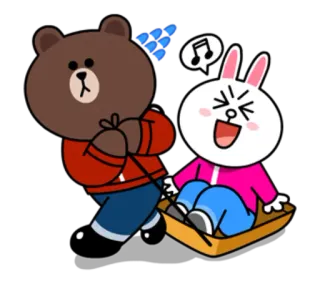 👫 Brown การ์ตูน, สนุก, ตัวละคร, เลื่อนหิมะ, ฤดูหนาว, กระต่าย, หมี telegram sticker