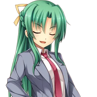 👩 Mion Sonozaki Higurashi When They Cry Anime, Cheveux verts, Uniforme scolaire, Personnage, Illustration telegram sticker