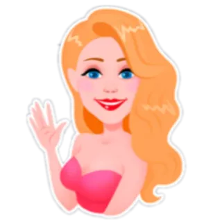 👋 vrouw, blond, zwaaiend, cartoon, portret, groet telegram sticker