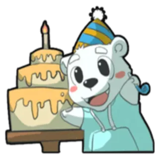 🎂 Geburtstag, Feier, Kuchen, Eisbär, Party, Cartoon, Tier, süß telegram sticker