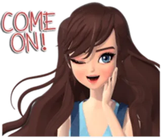😜 COME ON! kreskówka, dziewczyna, animacja, mrugnięcie, wykrzyknik telegram sticker