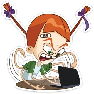 🙇 girl, computer, frustration, angry, cartoon telegram sticker