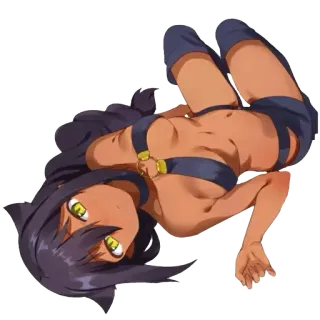 🥺 Anime, Fille, Personnage, Couché, Peau foncée telegram sticker
