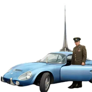 🚙 military officer, blue car, soviet, rocket, retro, historical telegram sticker