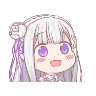 😄 Emilia Re:Zero anime, cute, chibi, girl, white hair whatsapp sticker
