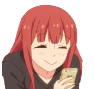 ☺️ garota anime, cabelo vermelho, sorrindo, telefone, desenho animado, fofa telegram sticker