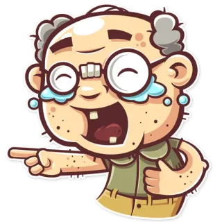 😂 dibujo animado, anciano, riendo, señalando, gafas, gracioso telegram sticker