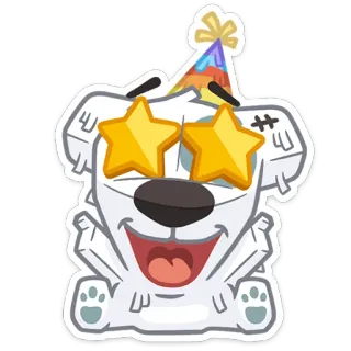 🤩 chien, étoile, fête, célébration, dessin animé, animal whatsapp sticker