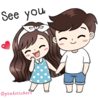 👁 See you cartoon, couple, love, cute telegram sticker
