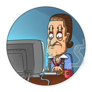 🖥 computador, escritório, exaustão, cansado, homem, desenho, trabalho telegram sticker