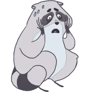 😩 raccoon, cartoon, animal, sad, worried, cute telegram sticker