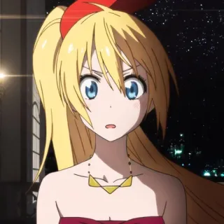 😧 anime, character, blonde, red bow, necklace, portrait telegram sticker