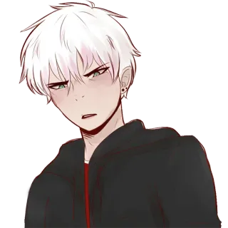 😠 애니메이션, 소년, 캐릭터, 흰머리, 후드티 whatsapp sticker