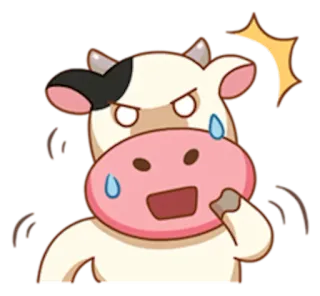 😥 krowa, zwierzę, kreskówka, naklejka, zły, zestresowany, emoji telegram sticker