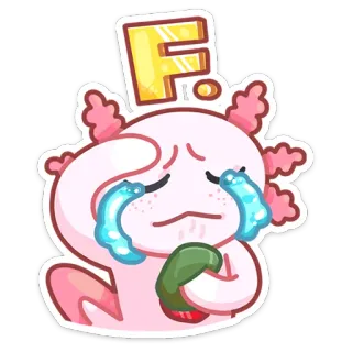 😭 F. axolotl, pleurer, triste, dessin animé, lettre F, échec whatsapp sticker