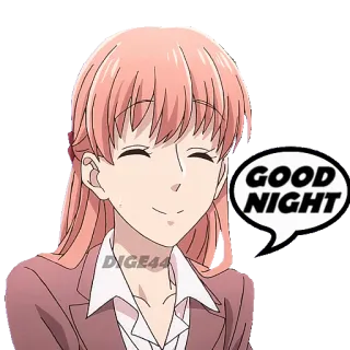 🛌 GOOD NIGHT 애니메이션, 잘 자, 졸려, 분홍머리, 쾌활한, 여자 telegram sticker