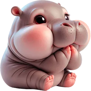 🙏 ippopotamo, carino, animale, cartone animato, kawaii, cucciolo di ippopotamo, adorabile, illustrazione telegram sticker