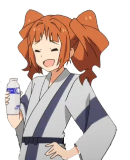 😋 anime, ragazza, bevanda, cartone animato, capelli arancioni, felice telegram sticker
