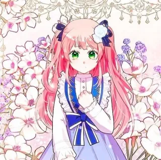 🍉 anime girl, pink hair, cute, flowers, dress, illustration telegram sticker