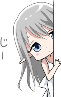 😒 じん! Anime, Dziewczyna, Zaglądanie, Kreskówka, Słodki telegram sticker