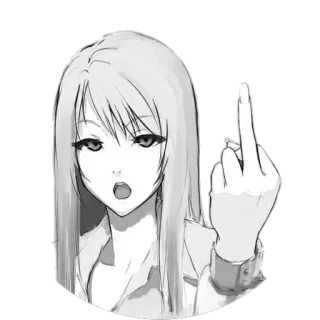 🖕 ragazza anime, dito medio, offensivo, maleducato, cartone animato, illustrazione telegram sticker