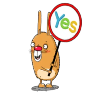 😌 Yes coniglio, cartone animato, animale, sì, segno, positivo, felice whatsapp sticker