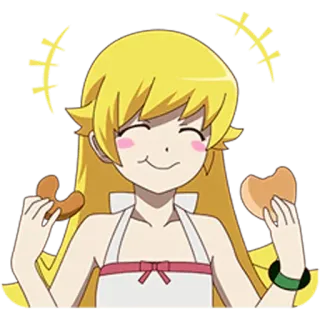 😃 Shinobu Oshino Monogatari series Аниме, Персонаж, Шинобу Осино, Monogatari, Еда, Пончик telegram sticker