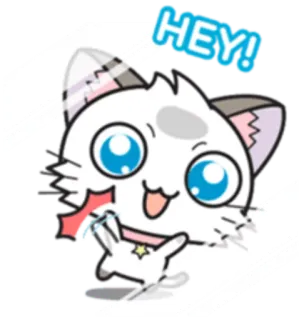 👋 HEY! cat, sticker, greeting, cute, animal whatsapp sticker