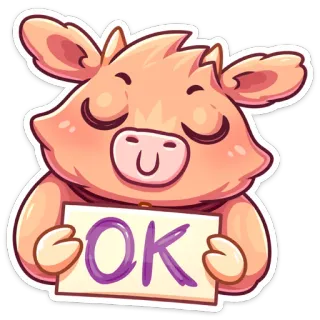 👌 OK 귀여운, 동물, 돼지, OK, 긍정, 승인, 만화, 스티커 telegram sticker