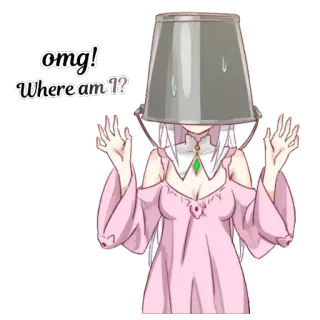😧 omg! Where am I? anime, bucket, question, confused, lol, expression, illustration whatsapp sticker