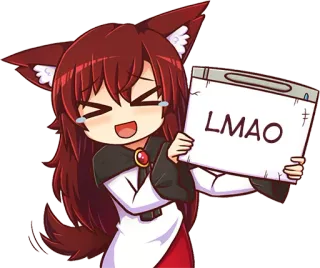 😂 LMAO 애니메이션 소녀, 여우 귀, 웃음, 유머, LMAO, 인터넷 속어 telegram sticker