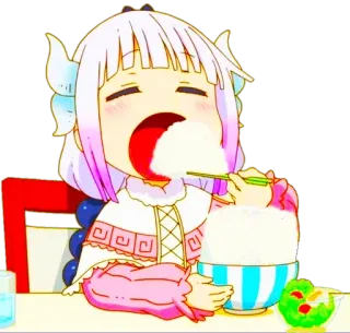 🤤 Kanna Kamui Miss Kobayashi's Dragon Maid Anime, Dragão, Comendo, Fofo, Comida, Mangá whatsapp sticker