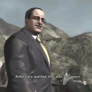 🇺🇸 America's wanted this war for years. Senator Armstrong, Metal Gear Rising, Revengeance, Nanomachines, Videogame telegram sticker