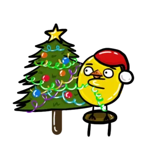 🎄 Kerstmis, vogel, kerstboom, vakantie, cartoon telegram sticker
