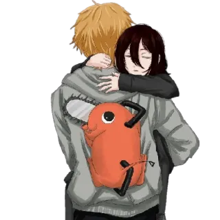 😍 Denji Chainsaw Man Anime, Motosierra, Abrazo, Personaje, Manga telegram sticker