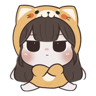 ☃️ Chibi, Schattig, Cartoon, Meisje, Dierenhood whatsapp sticker