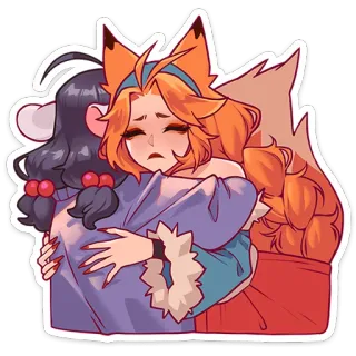 🤗 raposa, anime, menina, abraço, fofo, amizade, desenho animado whatsapp sticker
