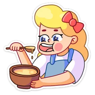 🍝 memasak, makanan, kartun, gadis, mangkuk, dapur whatsapp sticker
