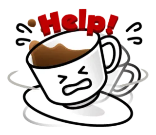 😣 Help! coffee, cup, help, spill, cartoon, distress telegram sticker