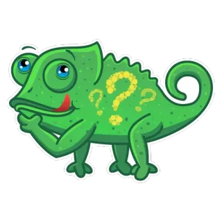 😋 Caméléon, Points d'interrogation, Réflexion, Lézard, Vert, Dessin animé, Mignon telegram sticker