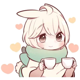 ☕ cute, kawaii, anime, cartoon, coffee, tea, hearts telegram sticker