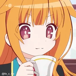 🤢 @fix_x_fix Anime, Mädchen, Süß, Kawaii, Orange Haare, Kaffee, Tasse whatsapp sticker