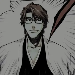 🧬 Sosuke Aizen Bleach Anime, Manga, Villano, Gafas, Sonrisa burlona telegram sticker